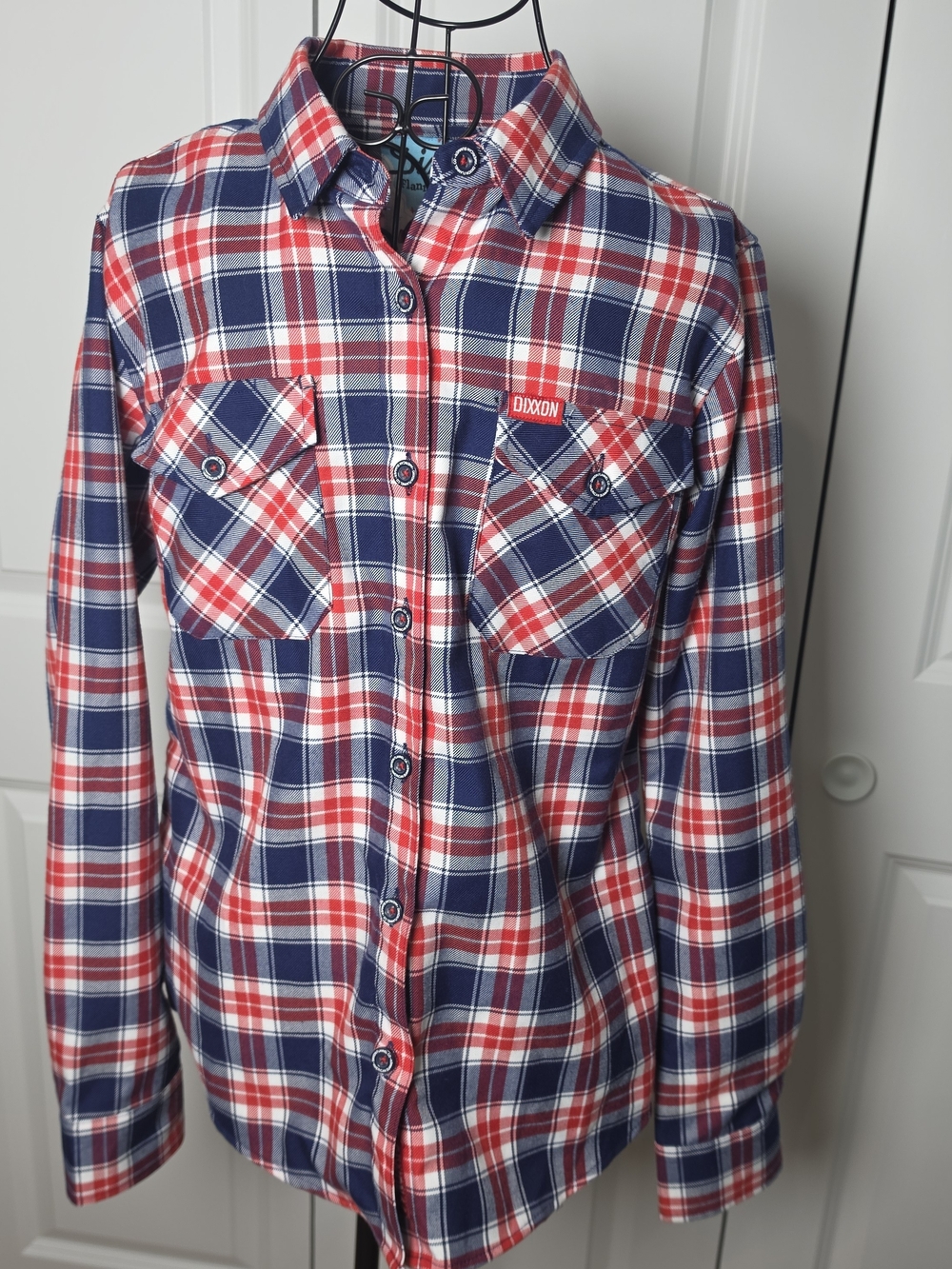 Dixxon American Summer Flannel Shirt Mens M Red White Blue Plaid D-Tech
